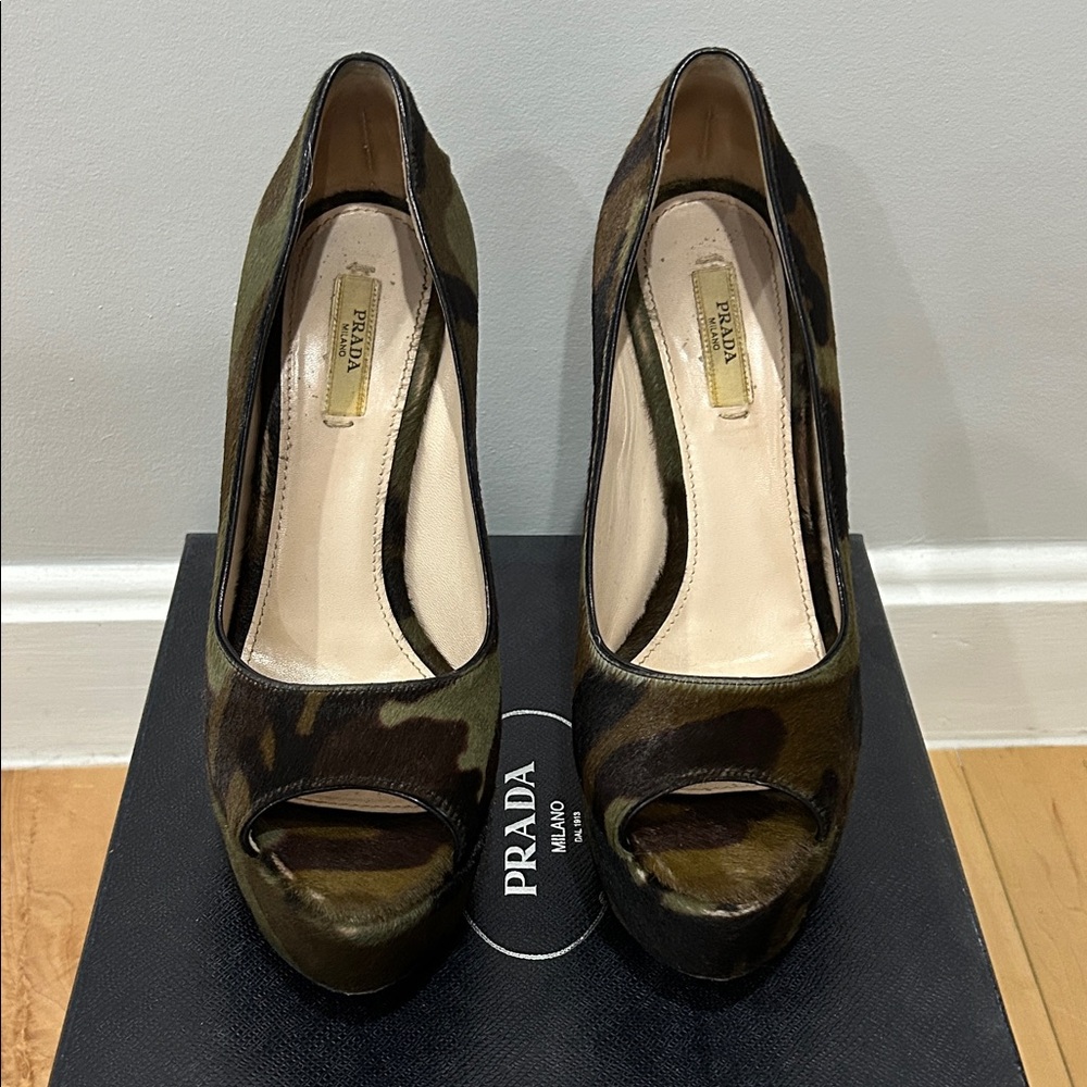 Prada Camouflage Peep-Toe Heels